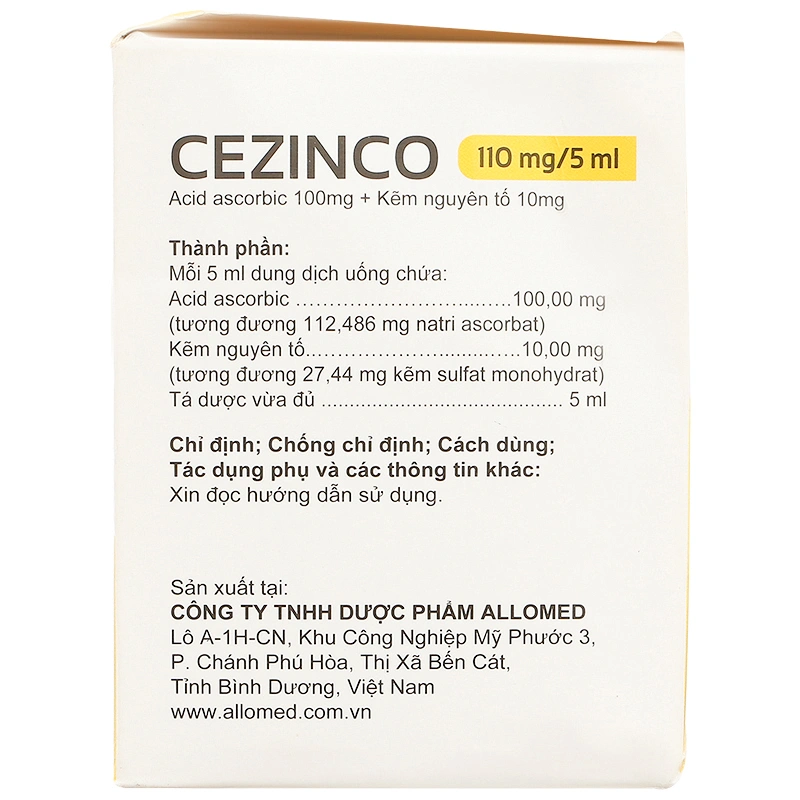 Dung dịch uống Cezinco 110mg/5ml Allomed phòng ngừa và điều trị thiếu vitamin C, thiếu kẽm hộp 30 ống - 4